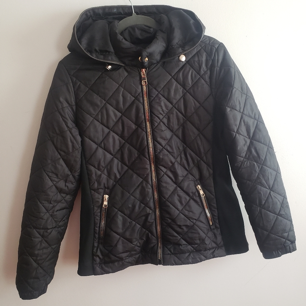 CI SONO Women's Black Quilted Coat w/ Side Ribbing Gorpcore ~ Size Medium